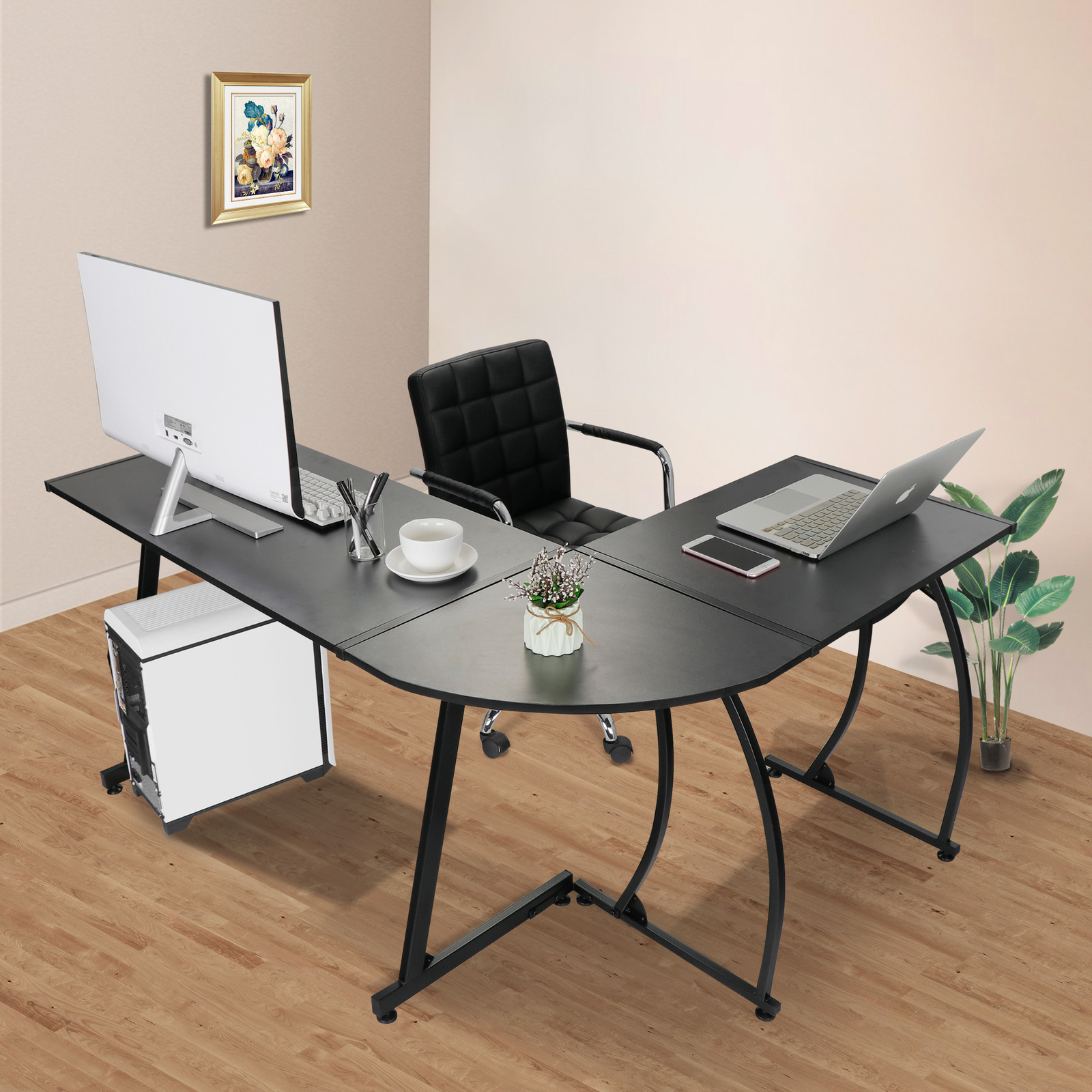 58" L-Shaped Corner Computer Desk PC Laptop Study Table Workstation 3 Colors