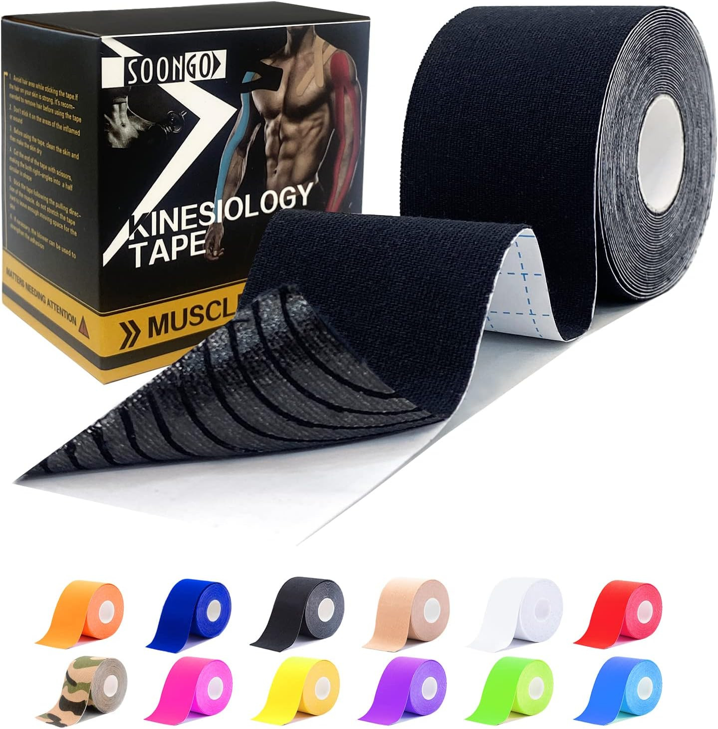 SOON GO Kinesiology Tape 1/2/5 Rolls, 2 Inch High Elasticity Sports Tape Therape