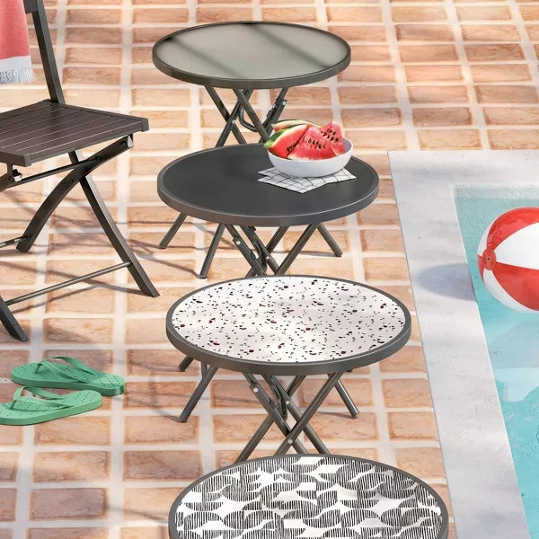Folding Round Patio Accent Table - Clear - Black Frame