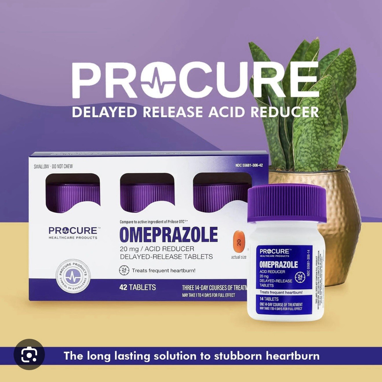 PROCURE Omeprazole 20mg Delayed-Release Tablets 42 Count Heartburn Relief