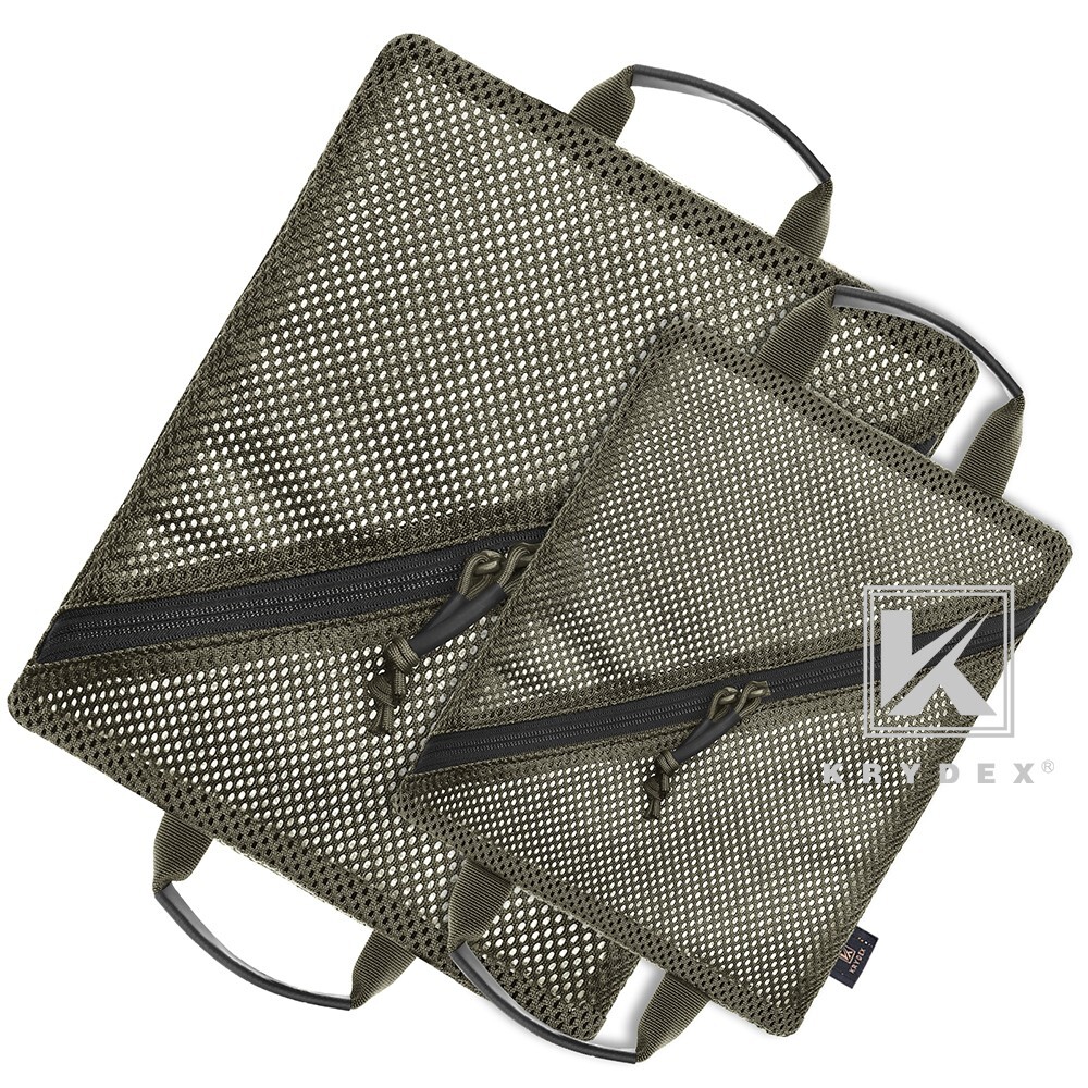 KRYDEX 2pcs Tactical Mesh Pouch Set Modular Storage Organizer Pockets Green BK
