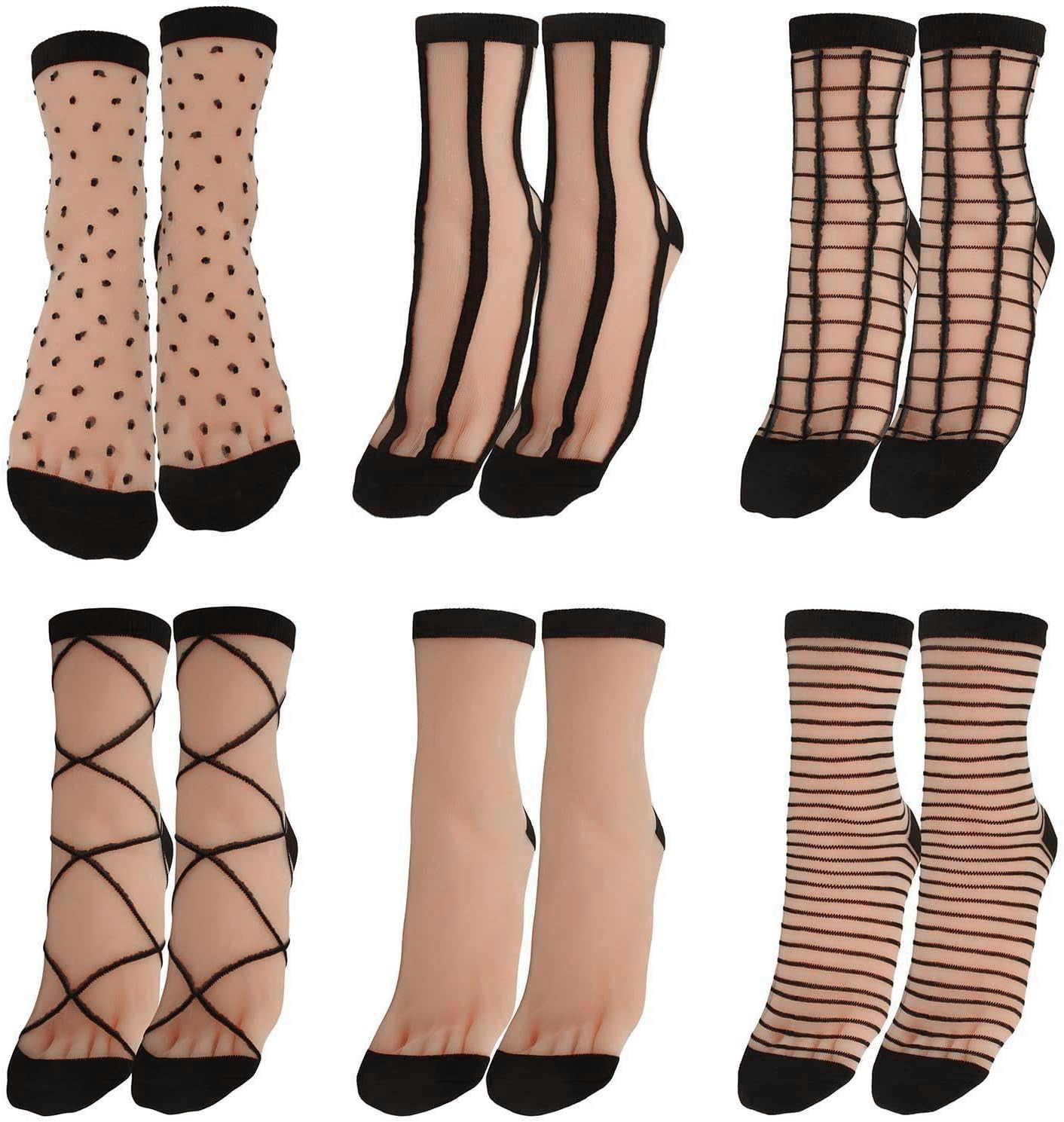 Sheer Socks Women, Lace Trouser Mesh Socks, Transparent Fishnet Ankle High Mid C