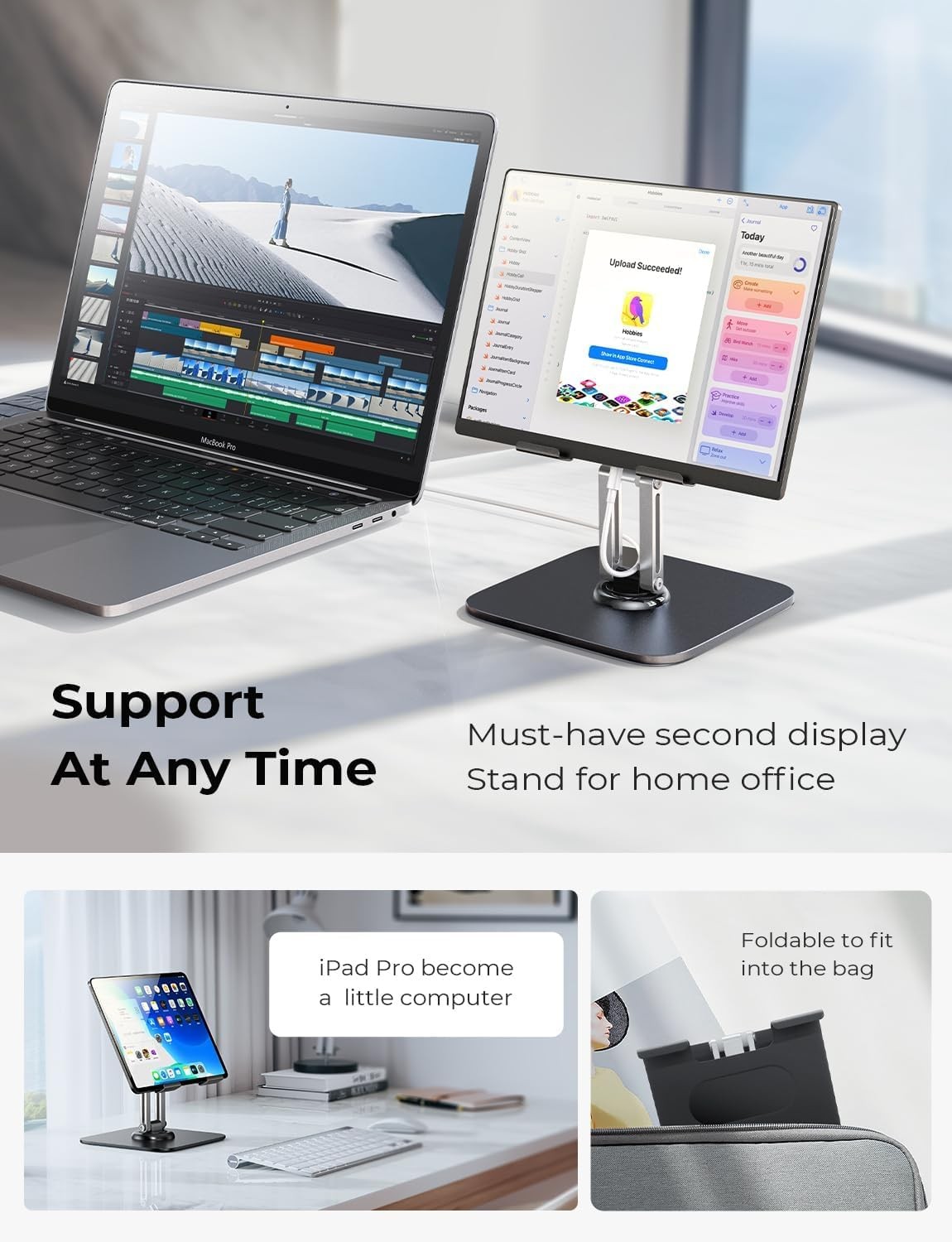 LISEN for iPad Stand Holder Adjustable Tablet Extra larger, Black