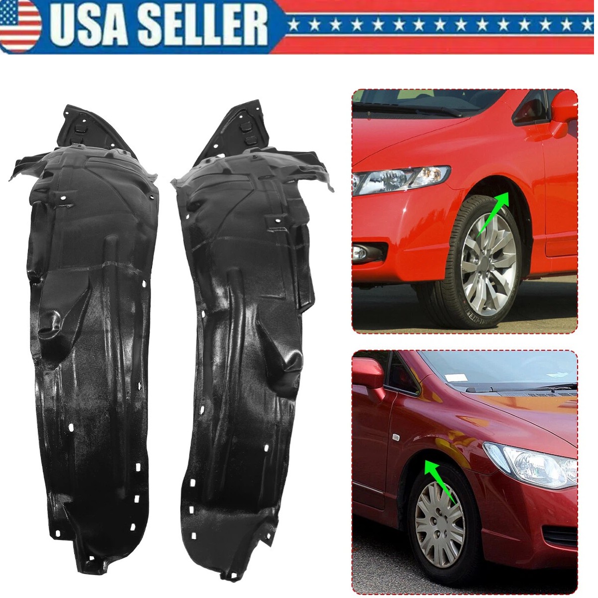 For Honda Civic Sedan 2006-2011 Front Driver & Passenger Side Fender Liner Set
