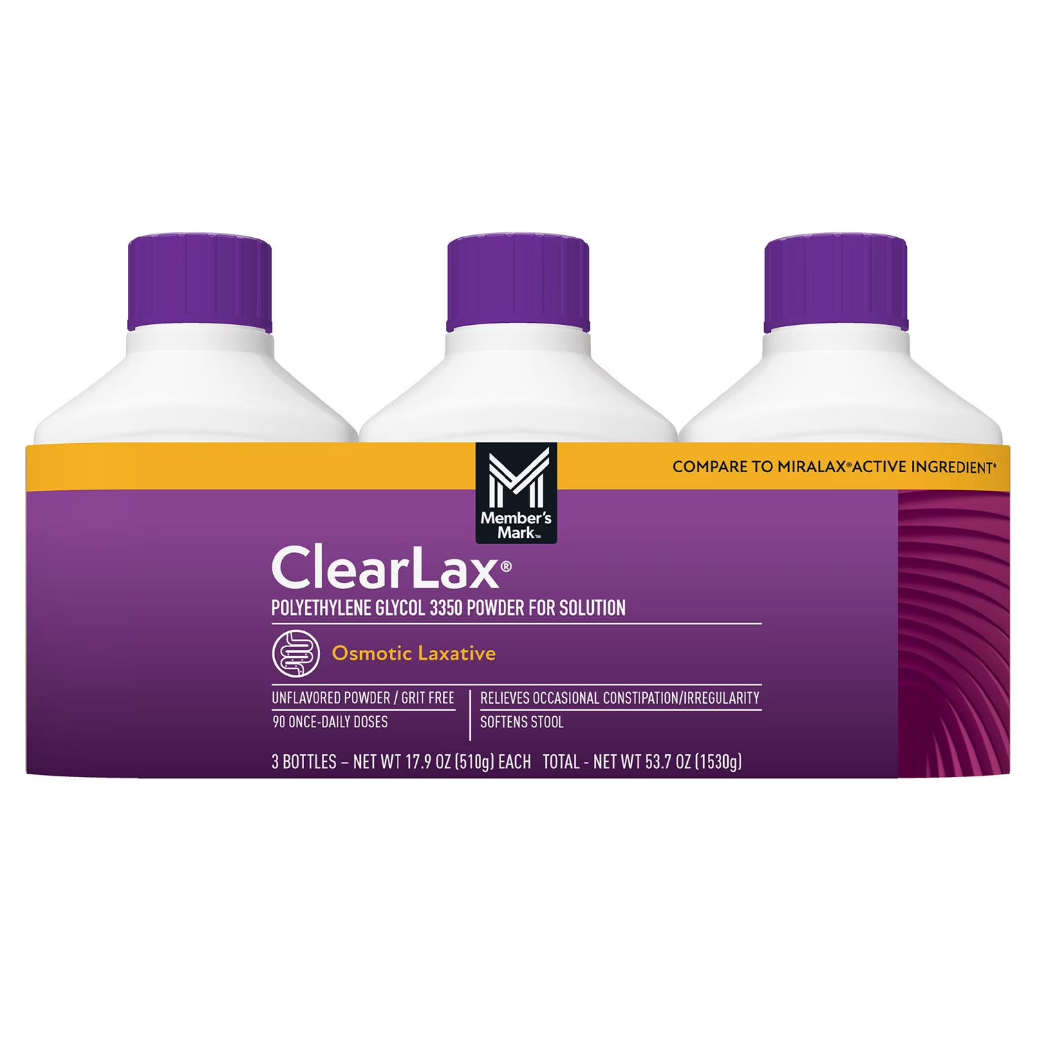 Member's Mark ClearLAX Polyethylene Glycol 3350 Powder, 17.9 oz., 3 pk