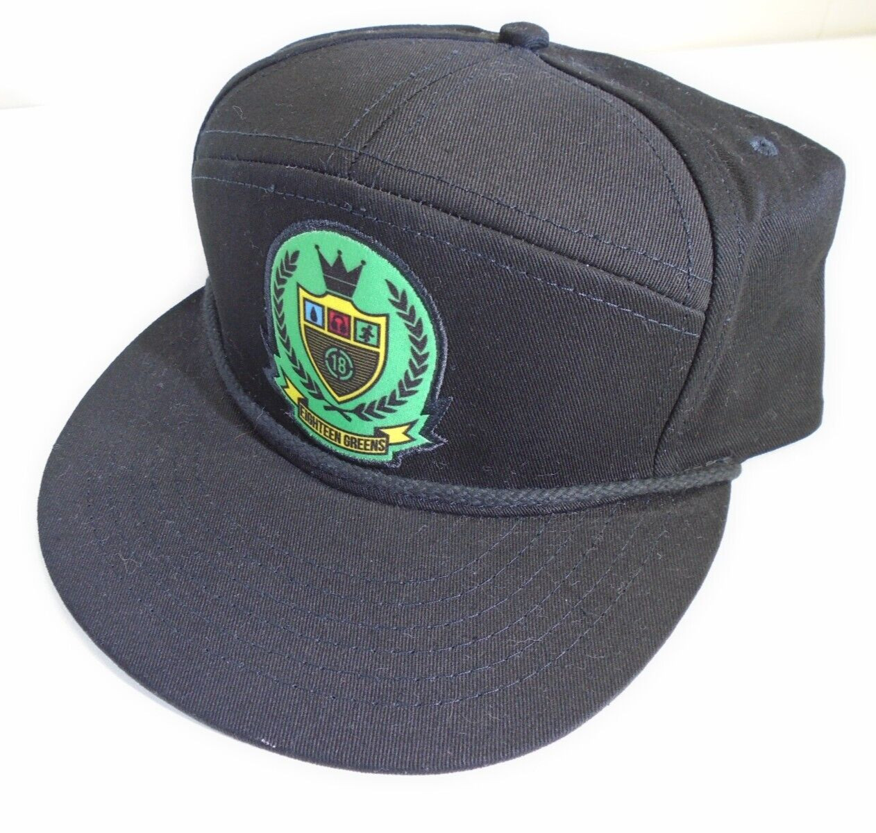 18Greens Apparel 7 Panel Golf Hat Strapback Cap BLACK Golfing Sports Clothing