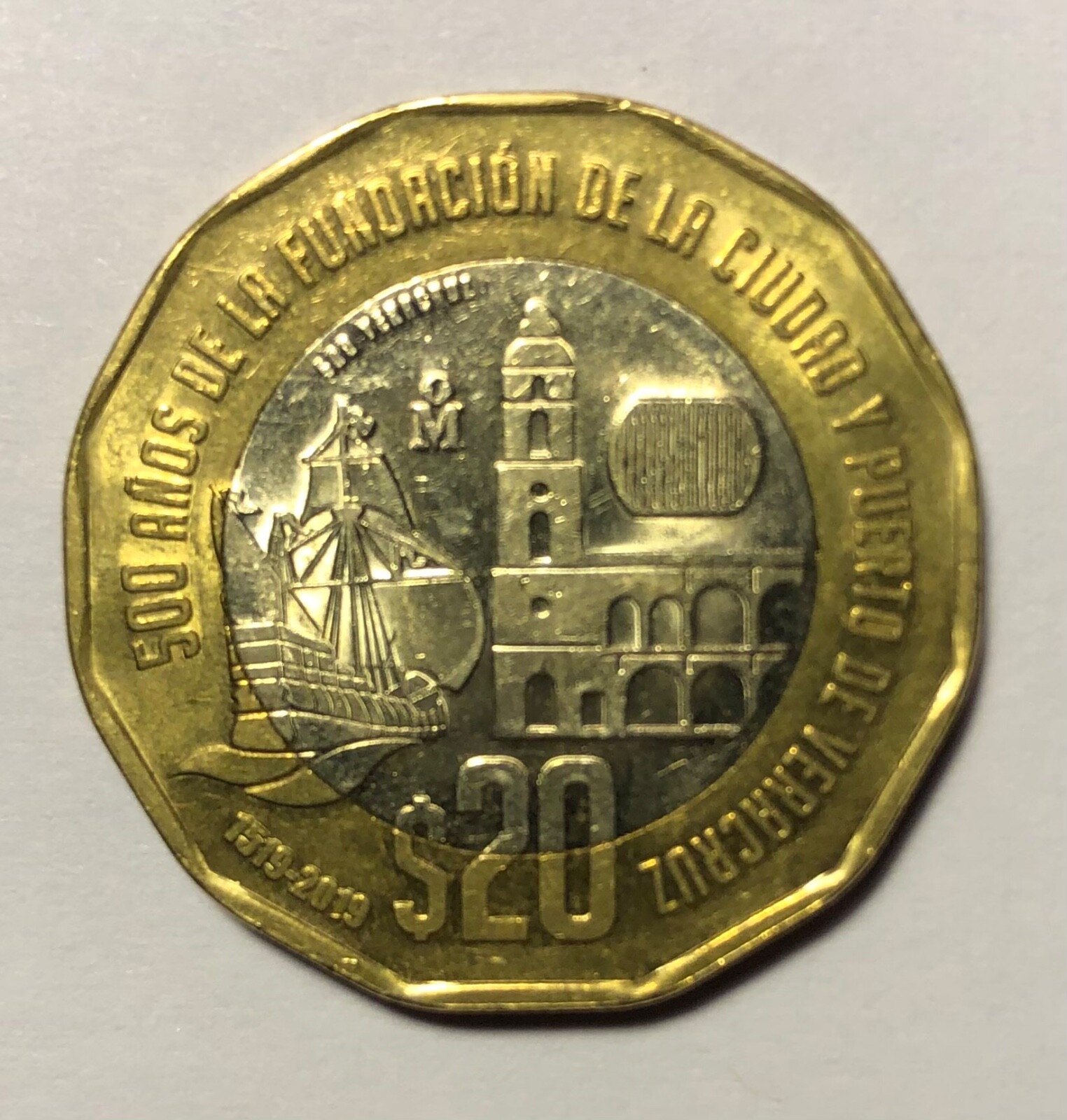 MEXICO $20 PESOS COIN 500 AÑOS FUNDACION CIUDAD Y PUERTO DE  VERACRUZ 1519-2019