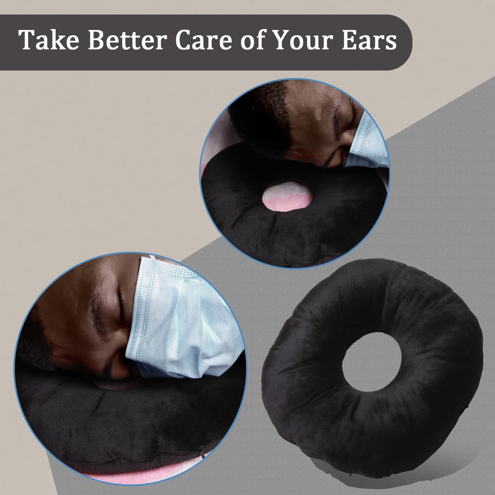 coceyese Ear Piercing Pillow for Side Sleepers with Hole, ALL, Black