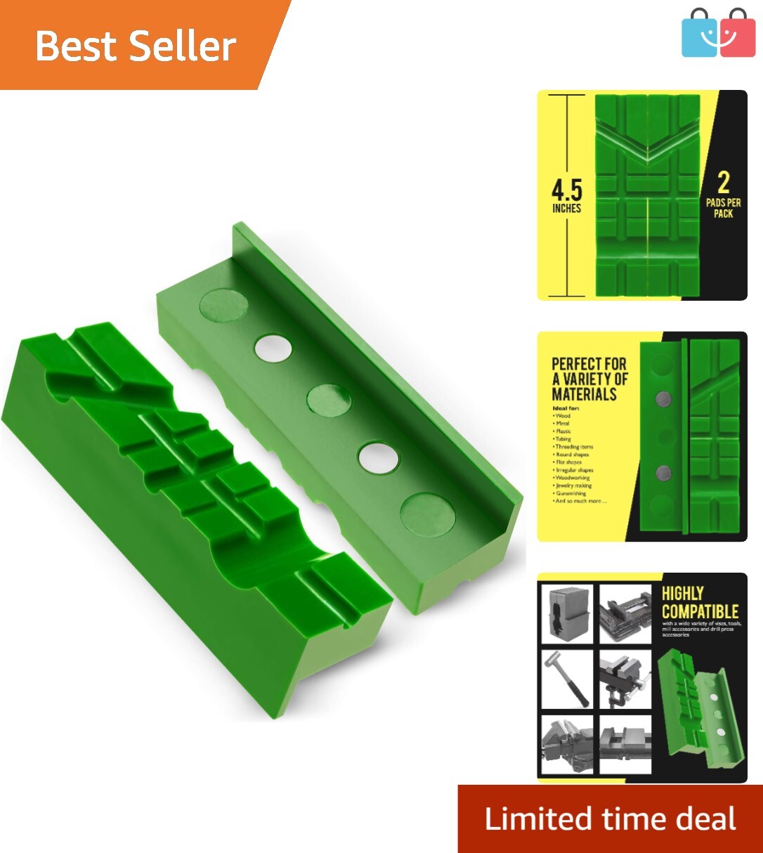Magnetic Vise Soft Jaws - Multi-Groove TPU Rubber Pads for 4.5 Inch Vises