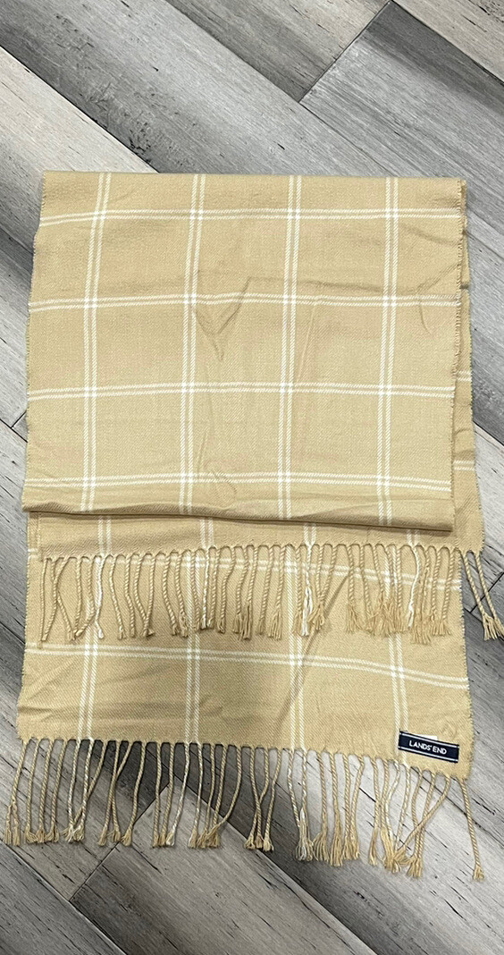 LANDS END men TAN / Beige PLAID WINTER SCARF