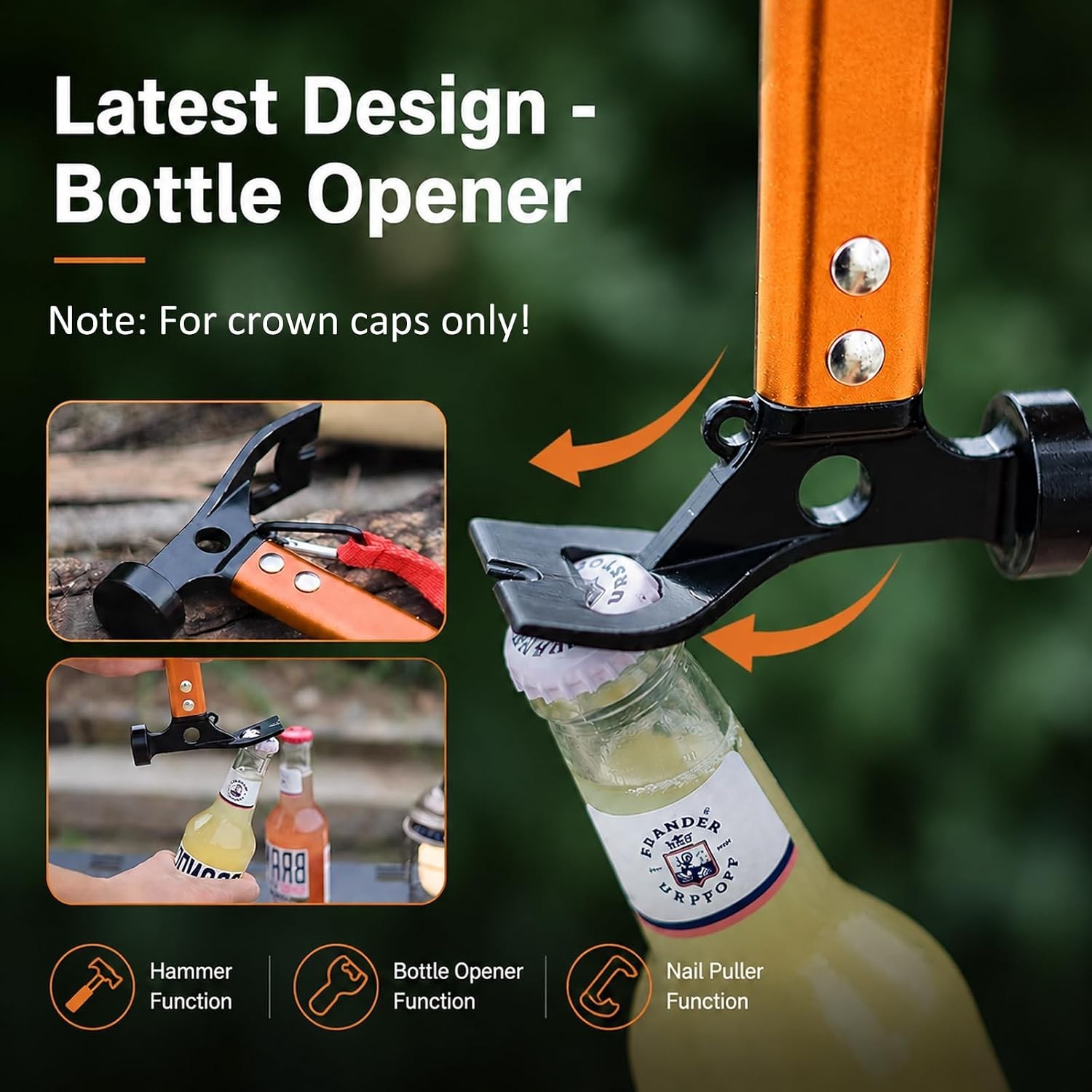 Bright Orange 12" Camping Hammer - Lightweight, 3-in-1 Functionality for Hikers