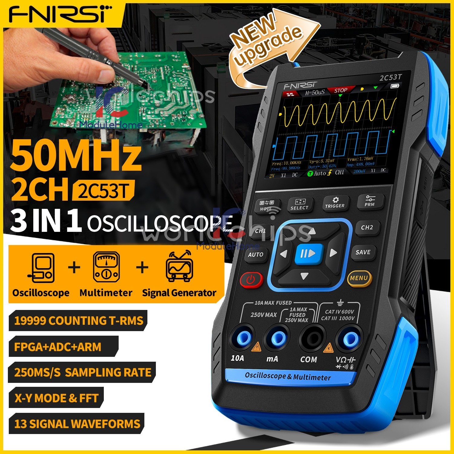FNIRSI 2C23T 2C53T Digital Oscilloscope Multimeter Function Signal Generator