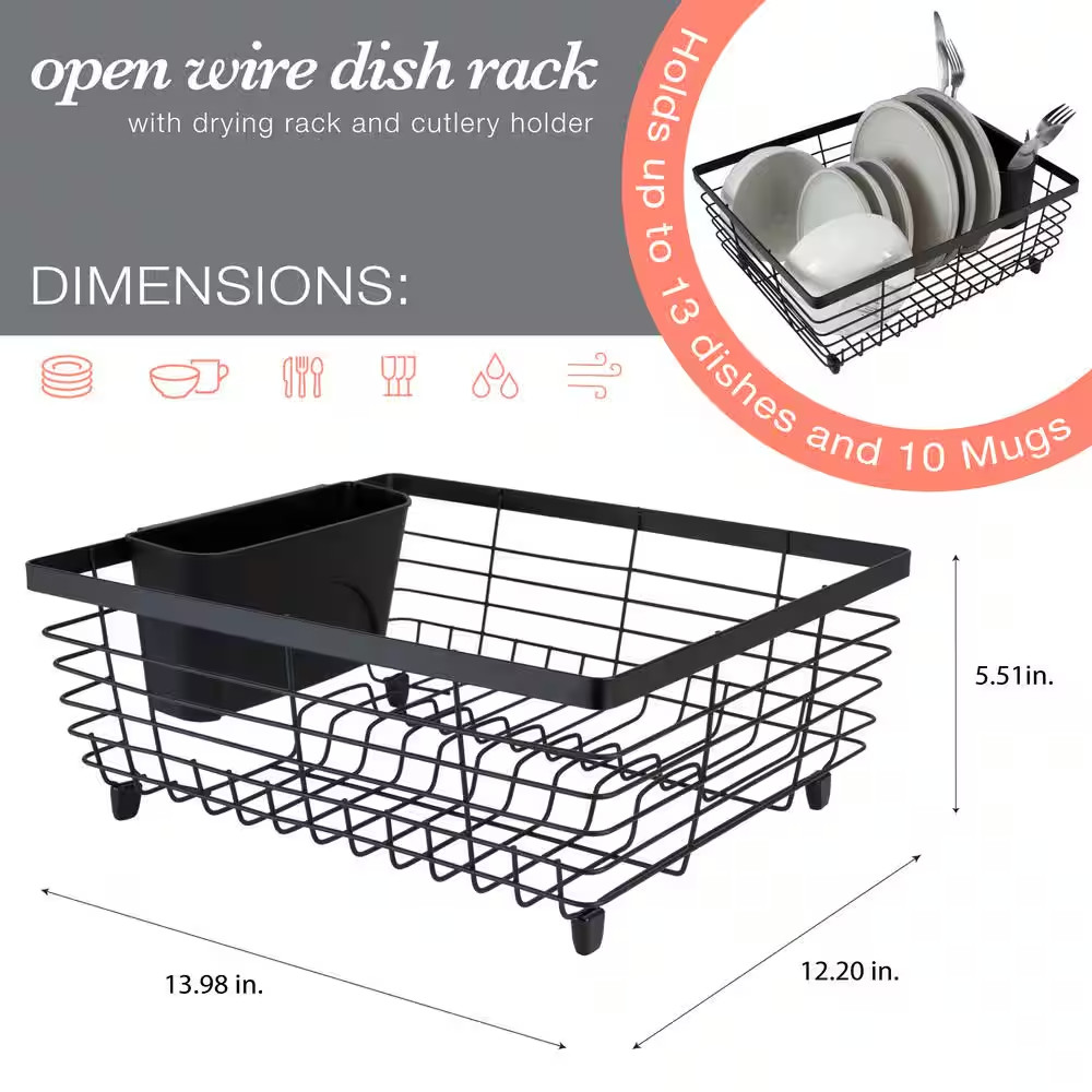 Flat Wire Black Freestanding Dish Rack