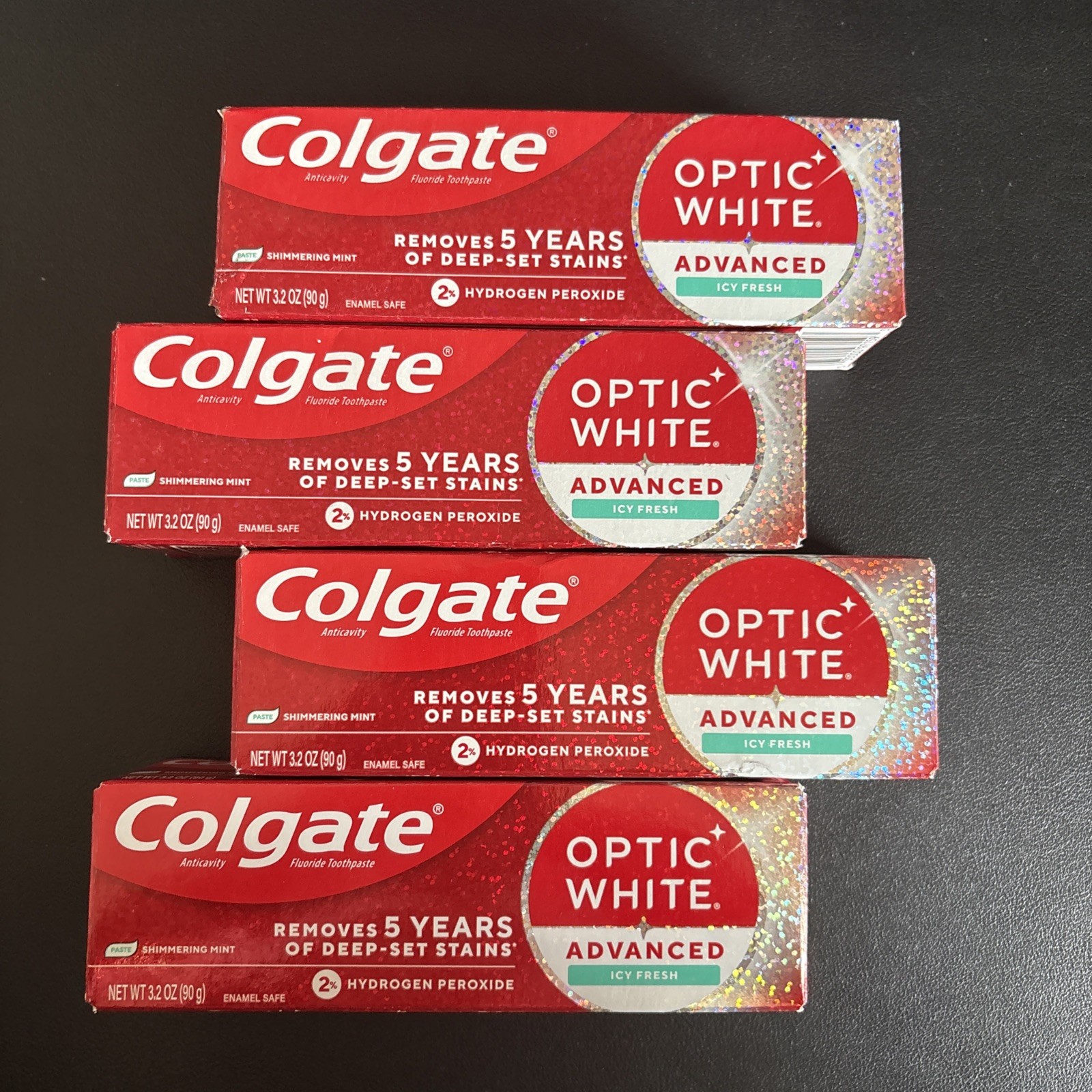 4x Colgate Optic White Advanced Toothpaste Icy Fresh Shimmering Mint Exp 02/28+