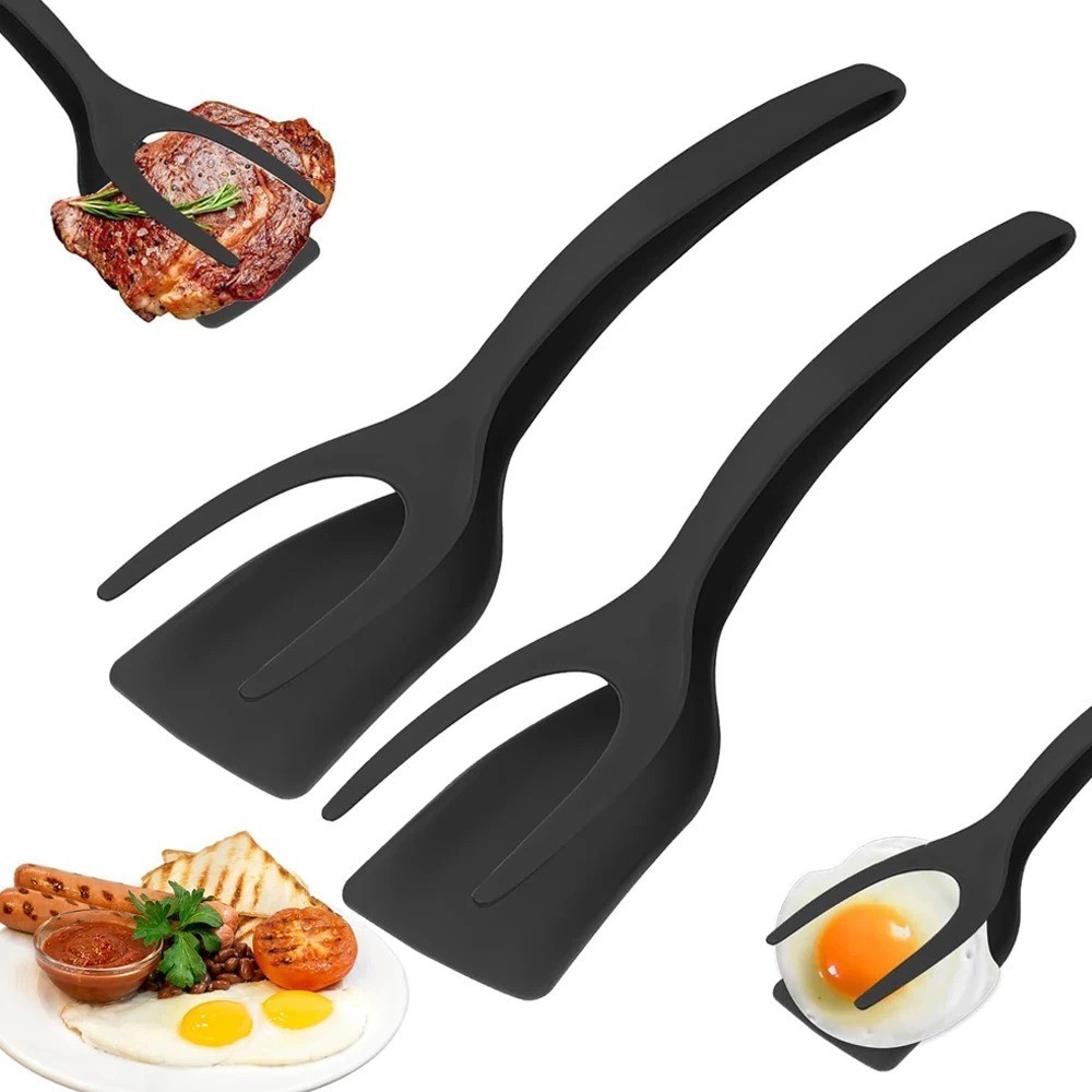 Egg Flipper Spatula Tongs Set 2 n 1 Grip & Flip Spatula Tong Non-Stick