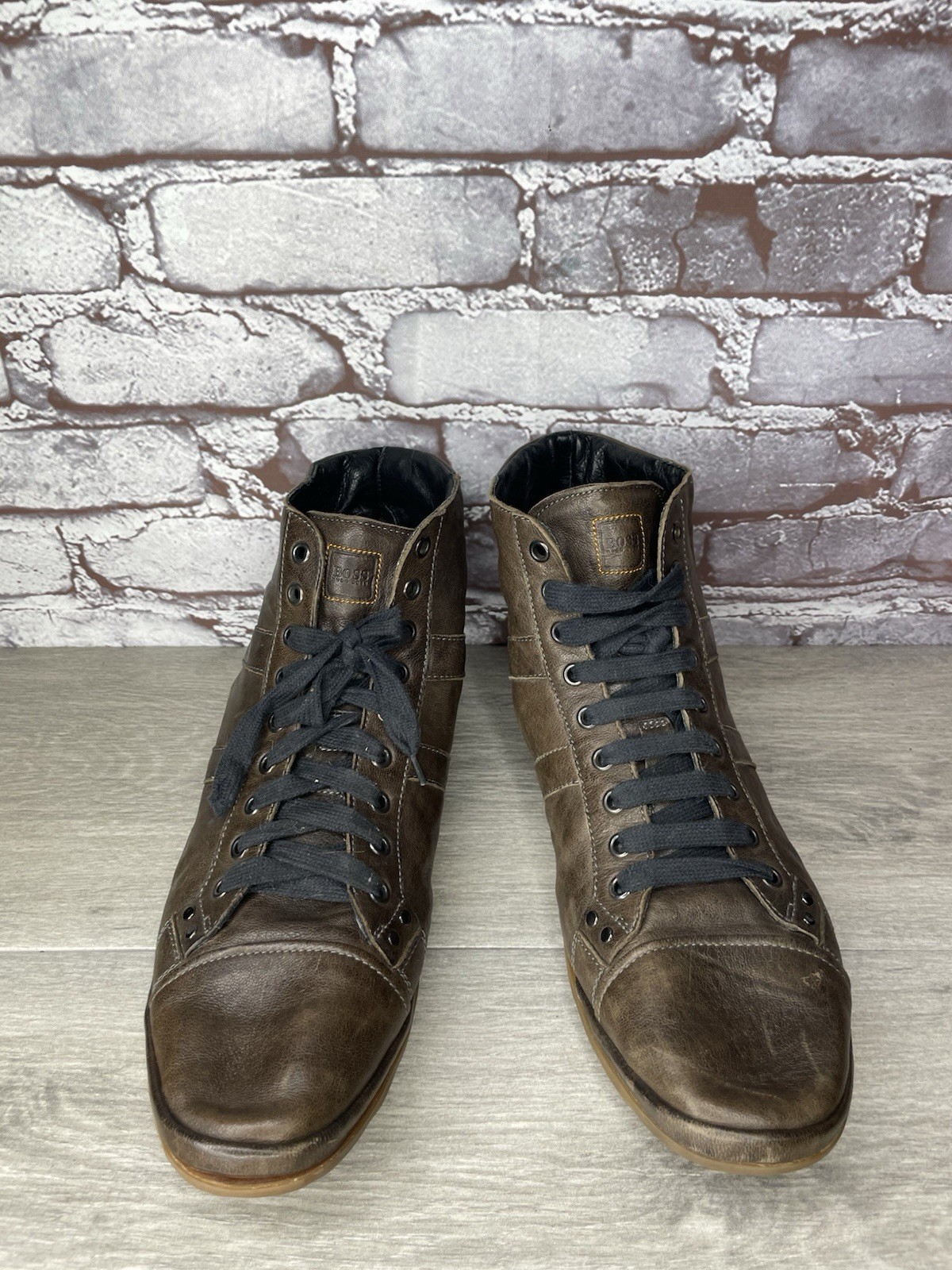 Hugo Boss Men Sz 43 US 10 Brown Leather High Top Fashion Lace Up Sneakers Shoes