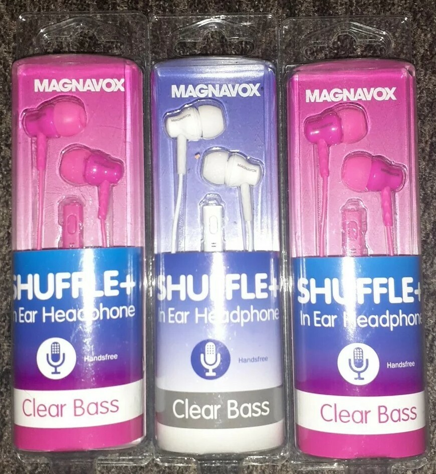 Lot of 3 Magnavox Shuffle+ In-Ear Headphones Pink/Pink/White Handsfree Calling