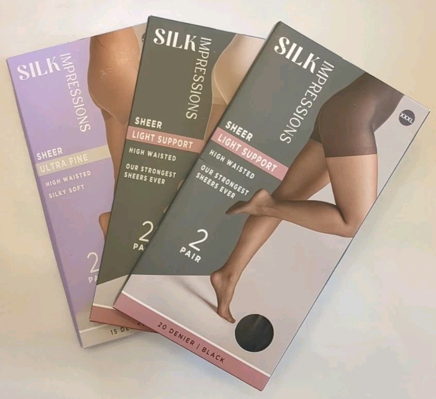 NEW SILK IMPRESSIONS 2-pk PANTYHOSE Coffee Bean/Black/Beige (XXXL) 3bxs