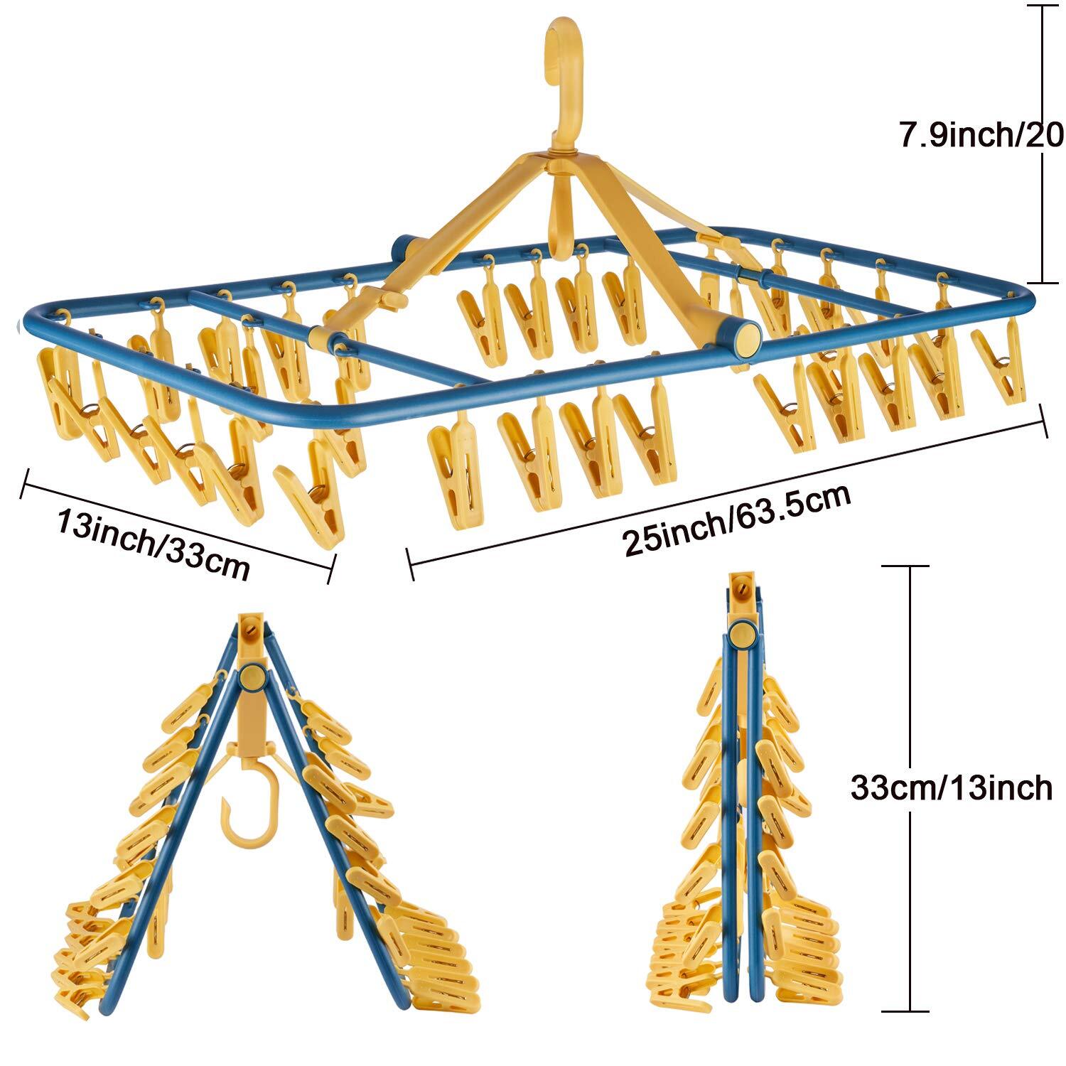 Drip Hanger Foldable Clip Hangers Plastic with 32 Drying Clips Wind-Proof Hoo...