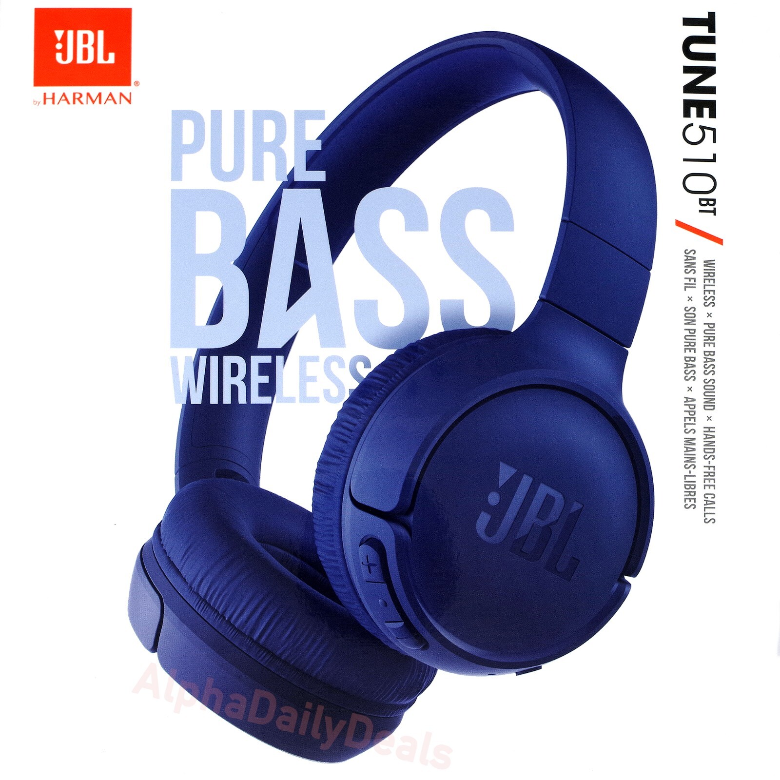 JBL Tune 510BT Wireless Bluetooth On-Ear Stereo Blue Headphones Mic Extra Bass