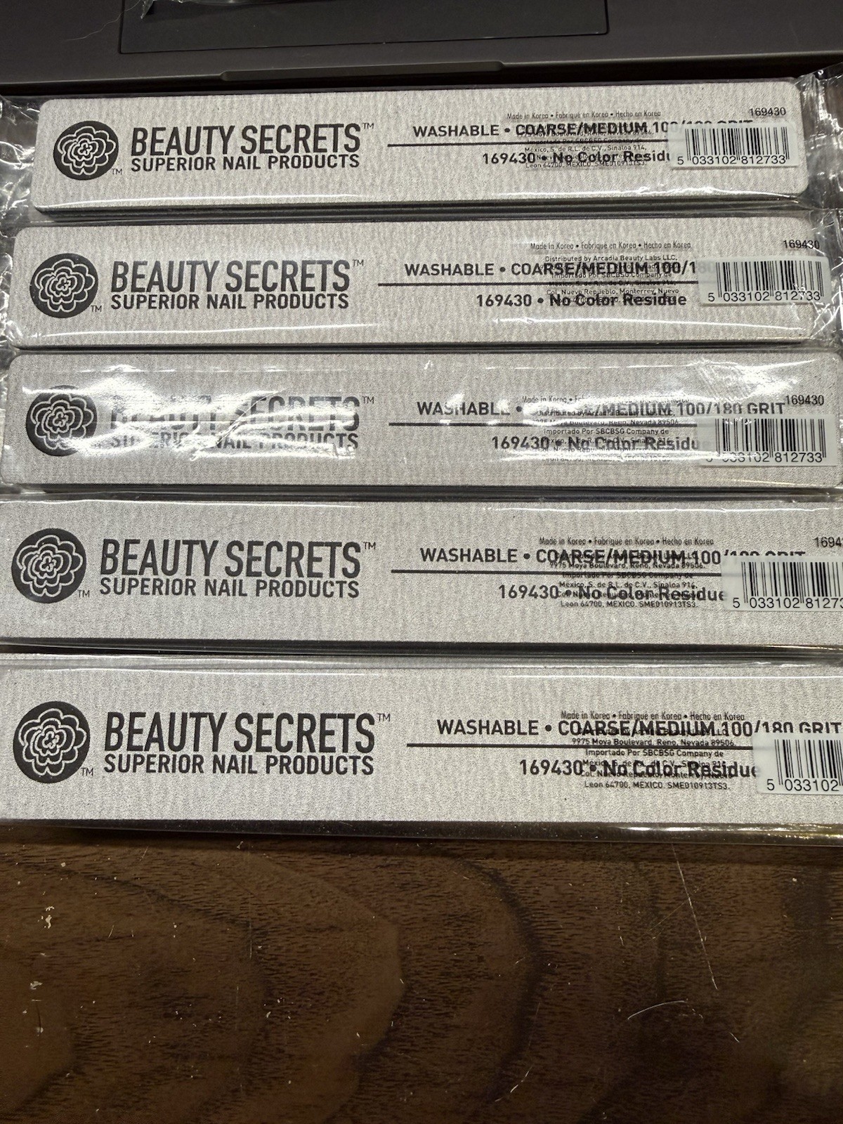 BEAUTY SECRETS Coarse/Med Nail File 100/180 Grit Washable Sold In Set Of 5-NEW