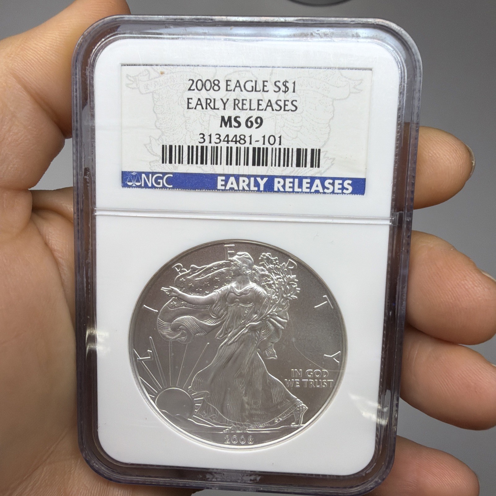 2008 American Silver Eagle Early Releases 1 oz .999 Fine Silver Coin NGC MS 69