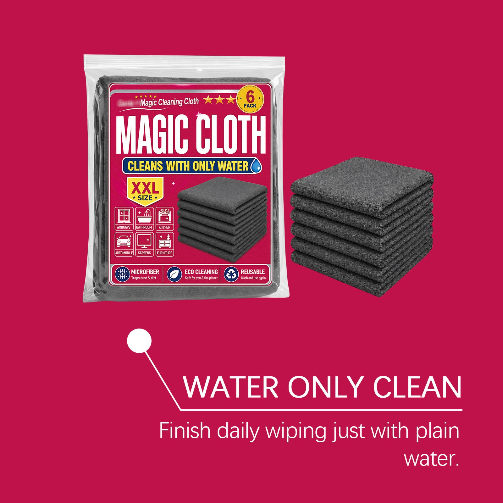 6Pack,Genie Magic Cleaning Cloth Microfiber Cleaning Cloths ,Reusable New