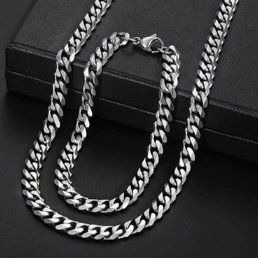 Necklace Chain Bracelet For Men Stainless Steel Silver Plated Jewelry Set