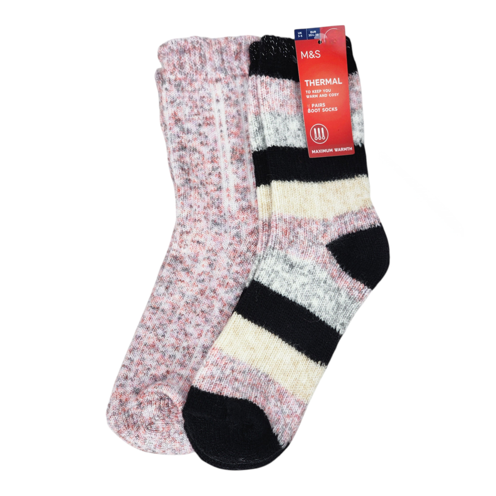 M&S Collection 2 Pack Striped Thermal Boot Socks  Black Mix
