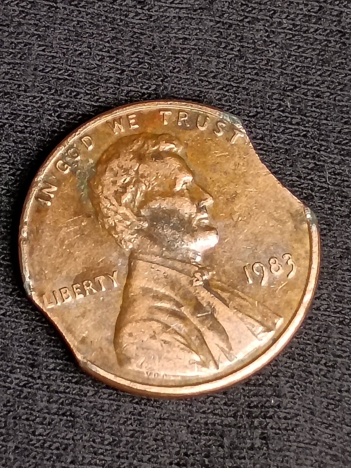1983 Lincoln Cent Double Clipped Planchet             #144