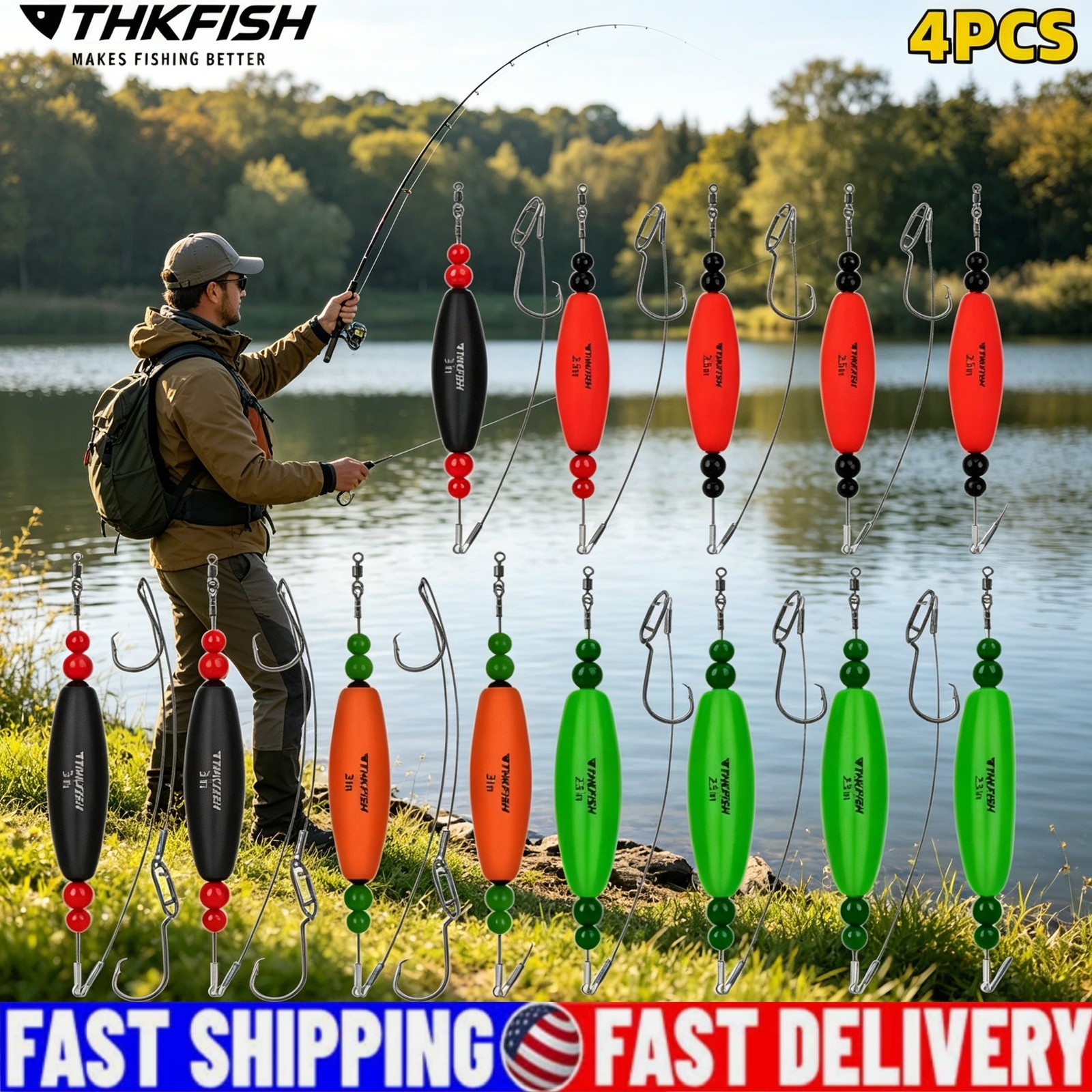Catfish Santee Rig 4PCS Rattling EVA Float Bobbers Double Hook Catfishing Tackle