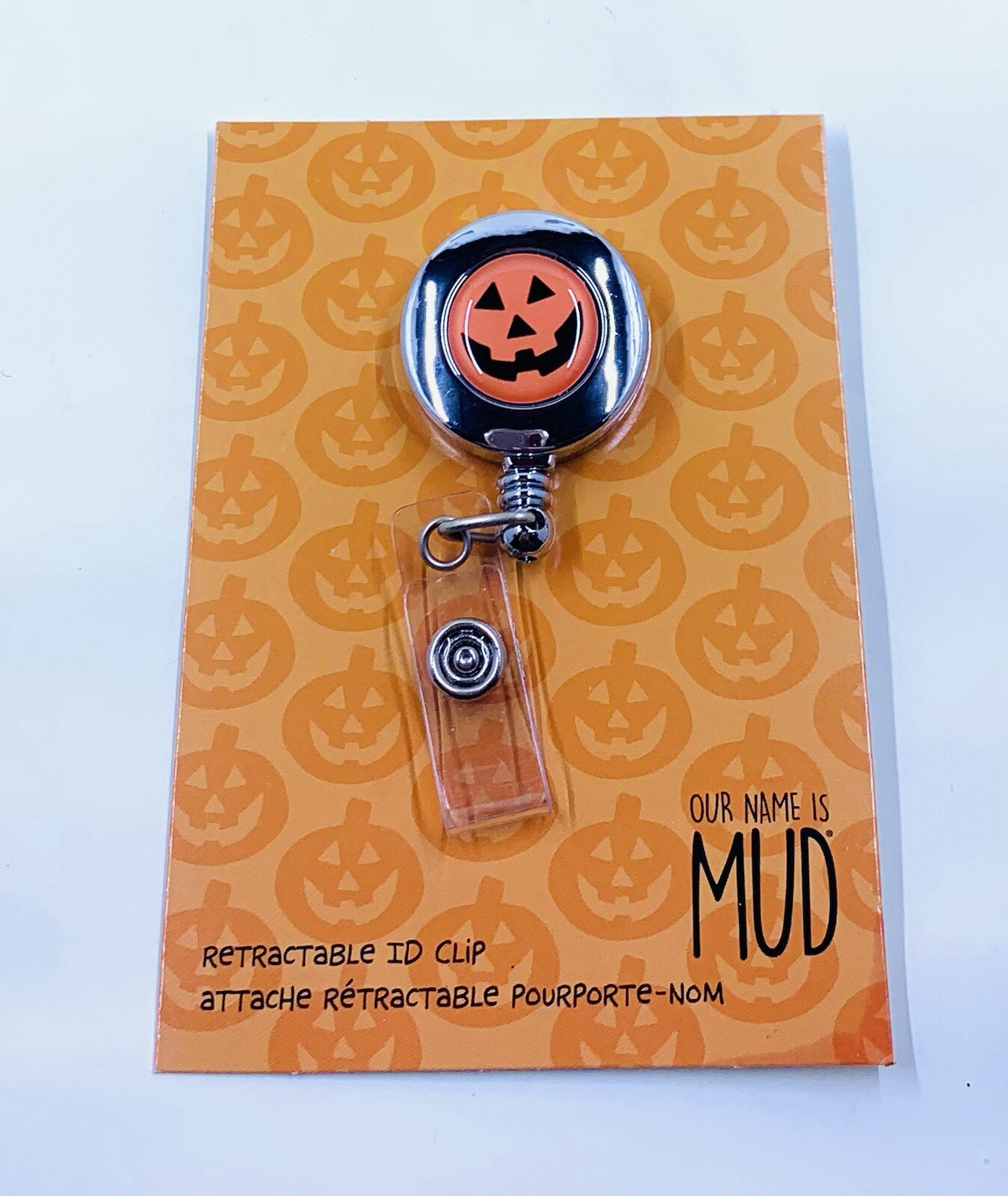 ENESCO Mud Halloween Pumpkin Retractable ID Tag Clip Badge Holder NEW