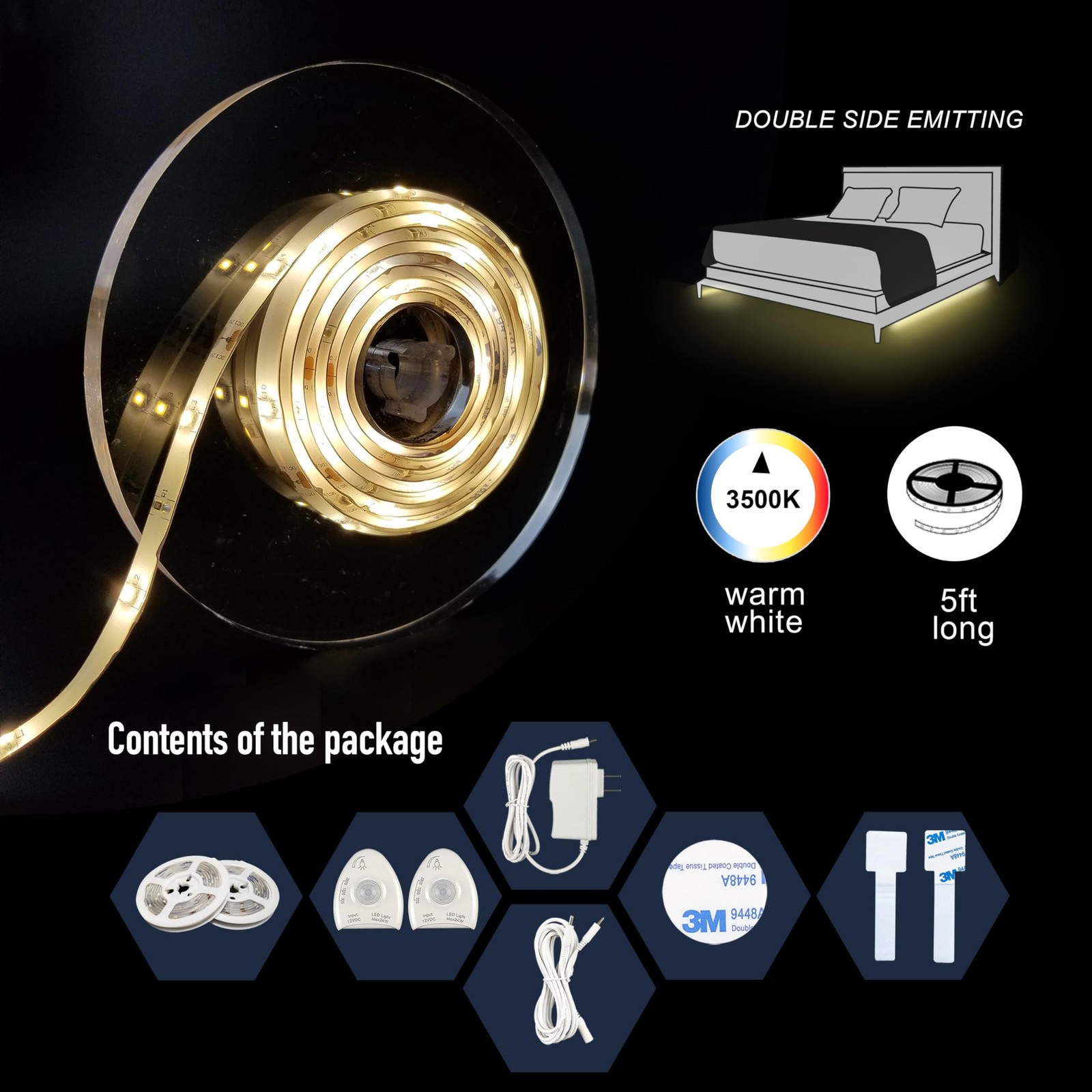 Under Bed Lights Motion Sensor, Motion Activated Bed Lighting,12V Power Adapt...