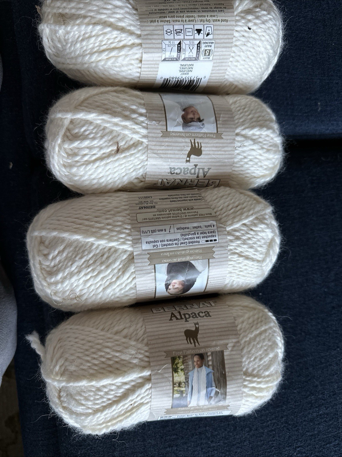 Lot Of 4 Bernat ALPACA Yarn in Natural, 5 Wt. Bulky, 3.5 Oz. 100g