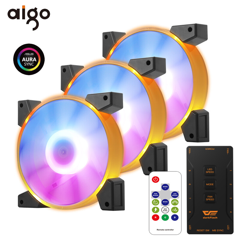 3 Pack Aigo C7 RGB 12V 120mm 3Pin LED Computer Cooler Cooling PC Case Fan Kit