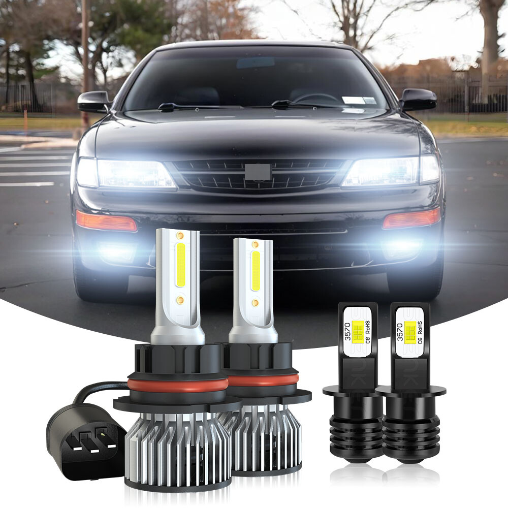 For Nissan Maxima 1986-1992 1995-1999 6000K LED Headlight Fog Light Bulbs Combo