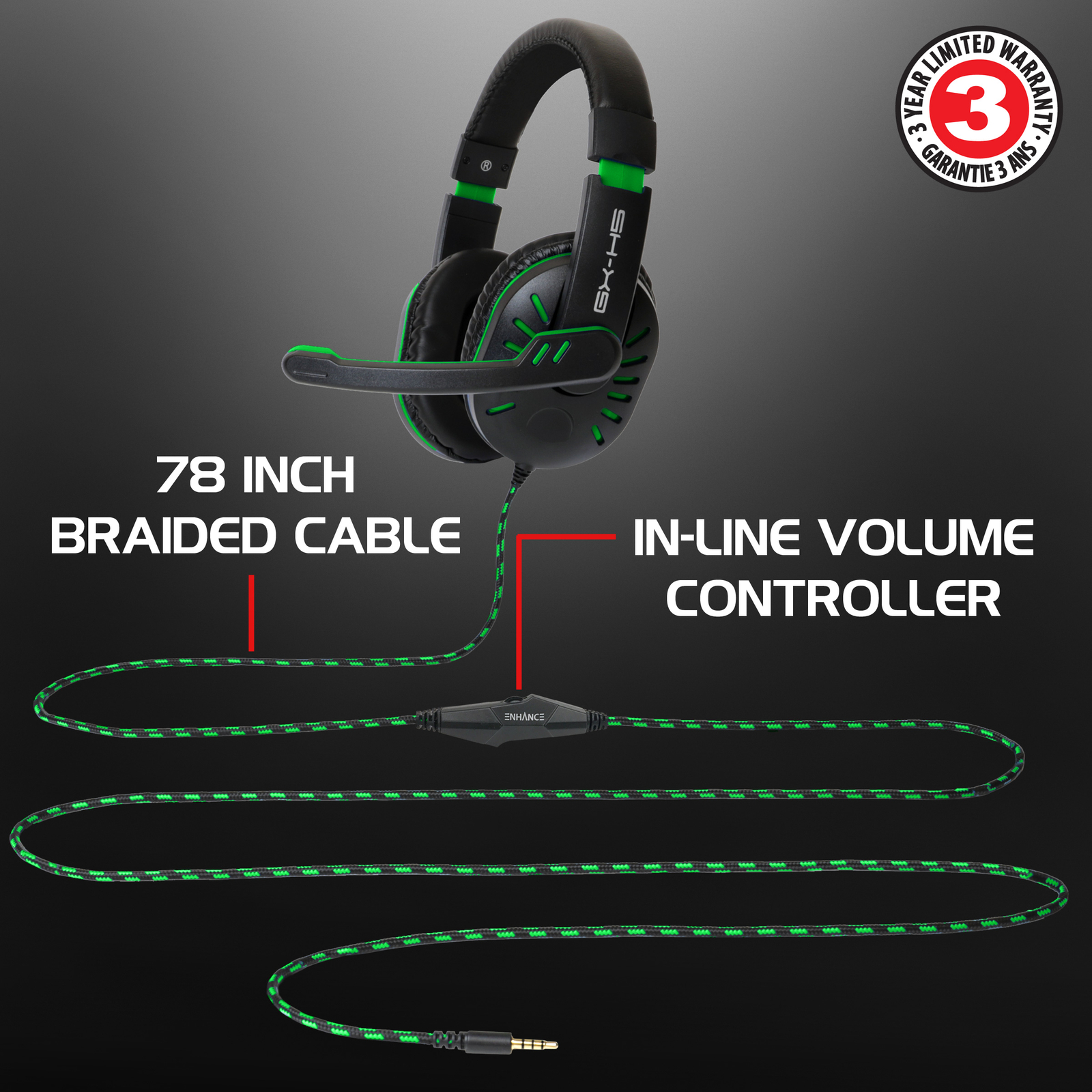Gaming Headset with Rotating Microphone - Soft Adjustable Headband - Green