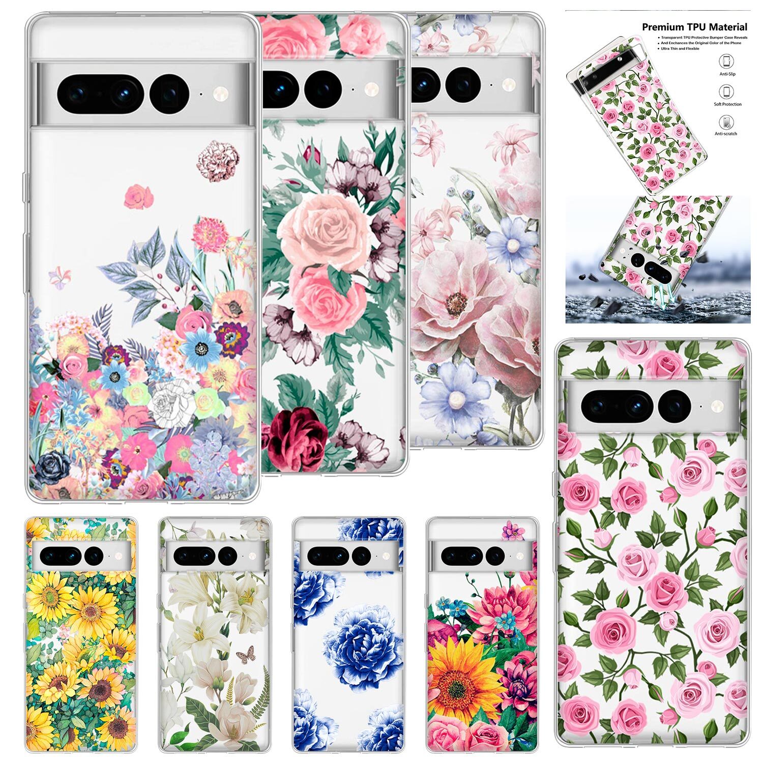 For Google Pixel 10 8 Pro 7A 6A 5A 4 9 Pretty Flower Shockproof Phone Case Cover