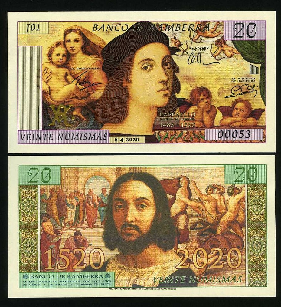 Kamberra, 20 Numismas, 2020, UNC - Raphael, Commemorative 500 years of death F