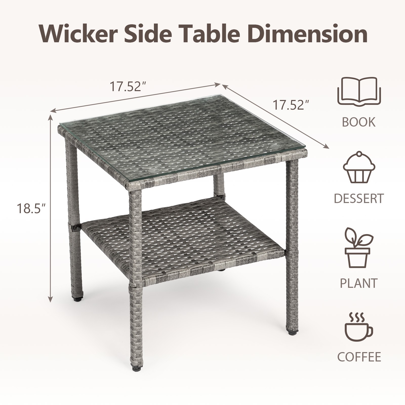 Square double layer glass tabletop gray gradient rattan