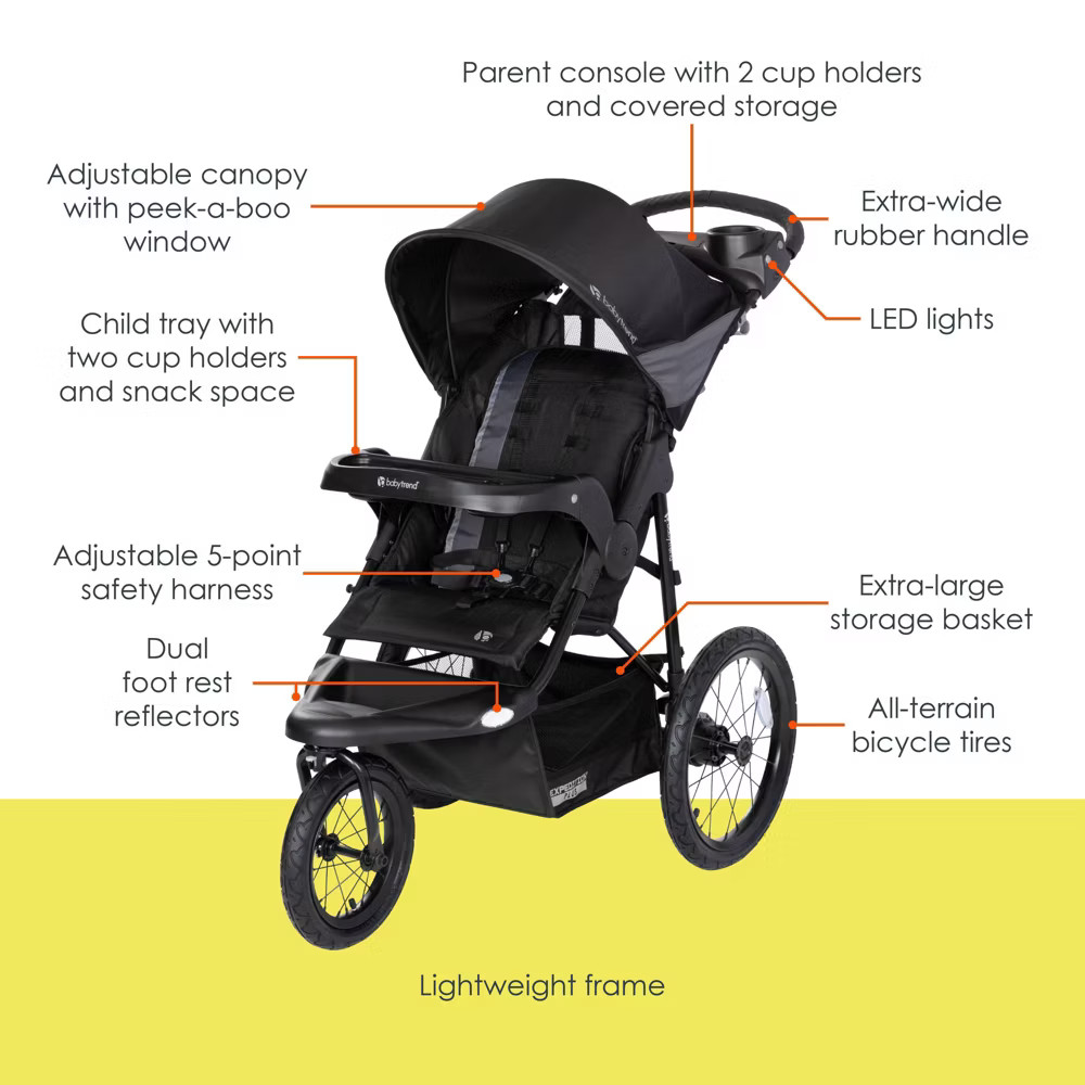 Baby Trend Expedition Plus Jogger with LED Safety Light - Madrid Black