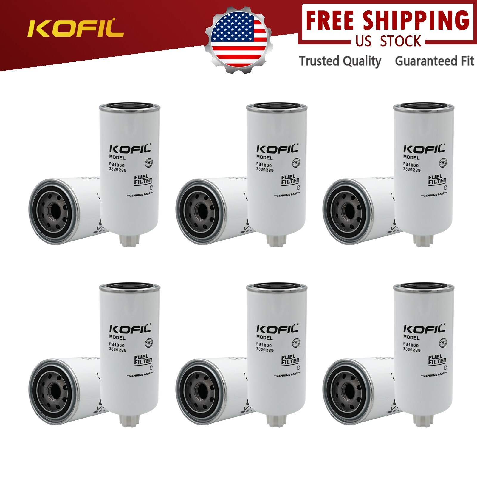 6 Pcs Fuel Water Separator Filter for Fleetguard FS1000 Cummins 3329289