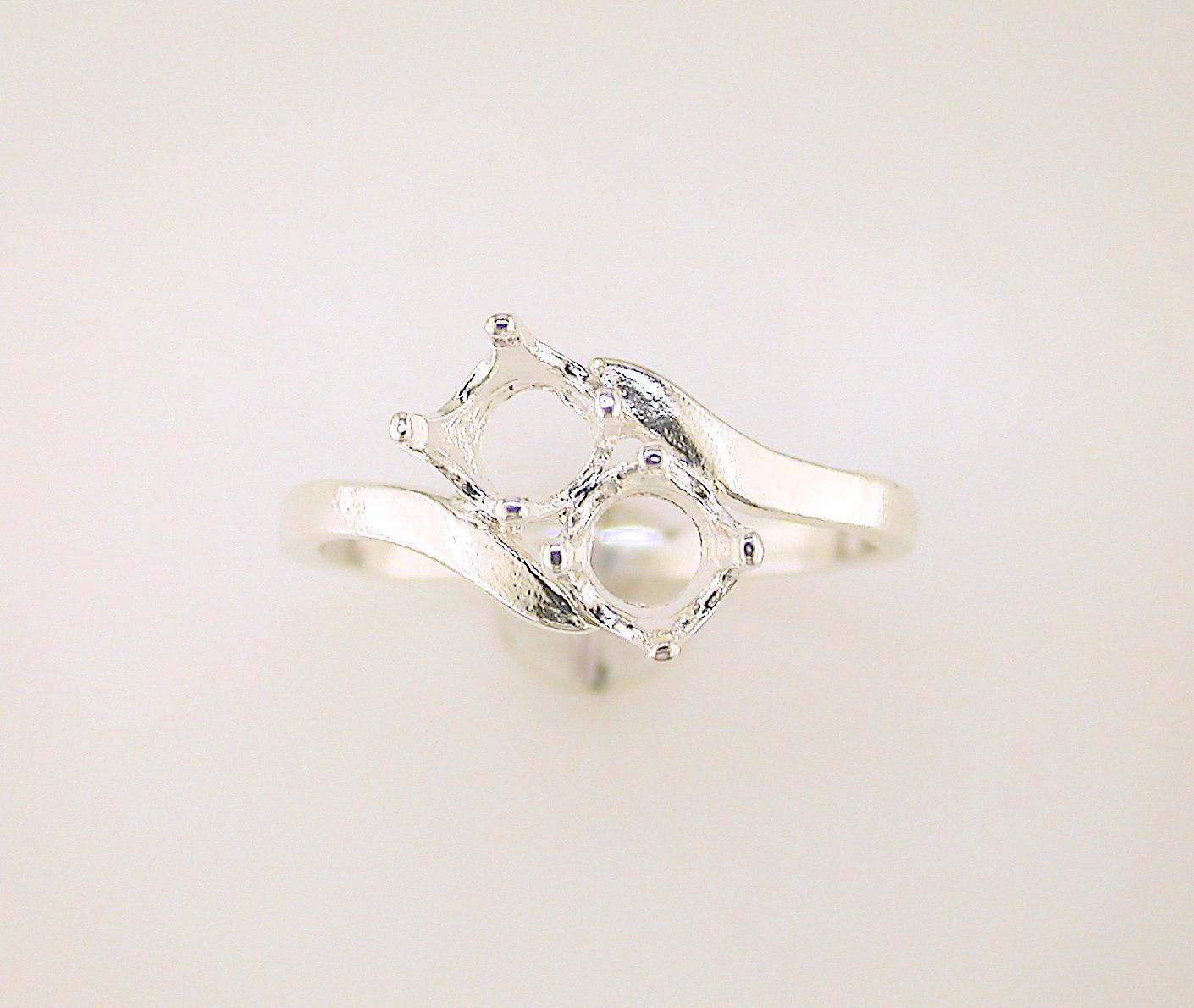 Two Stone Round Bypass Ring Setting Sterling Silver