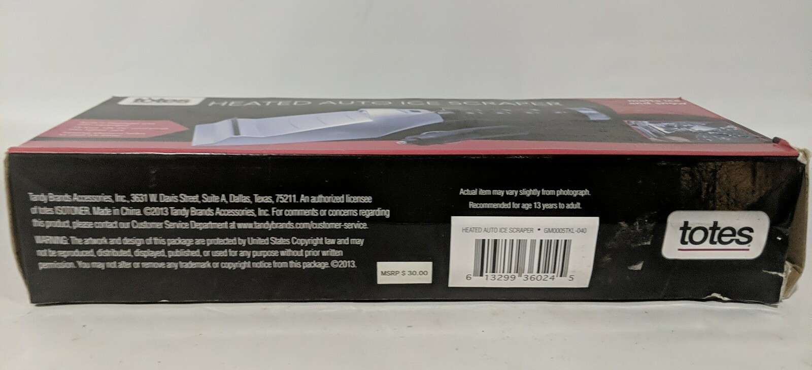 Totes Heated Auto Ice Scraper Flashlight 15' 12 Volt DC Cord