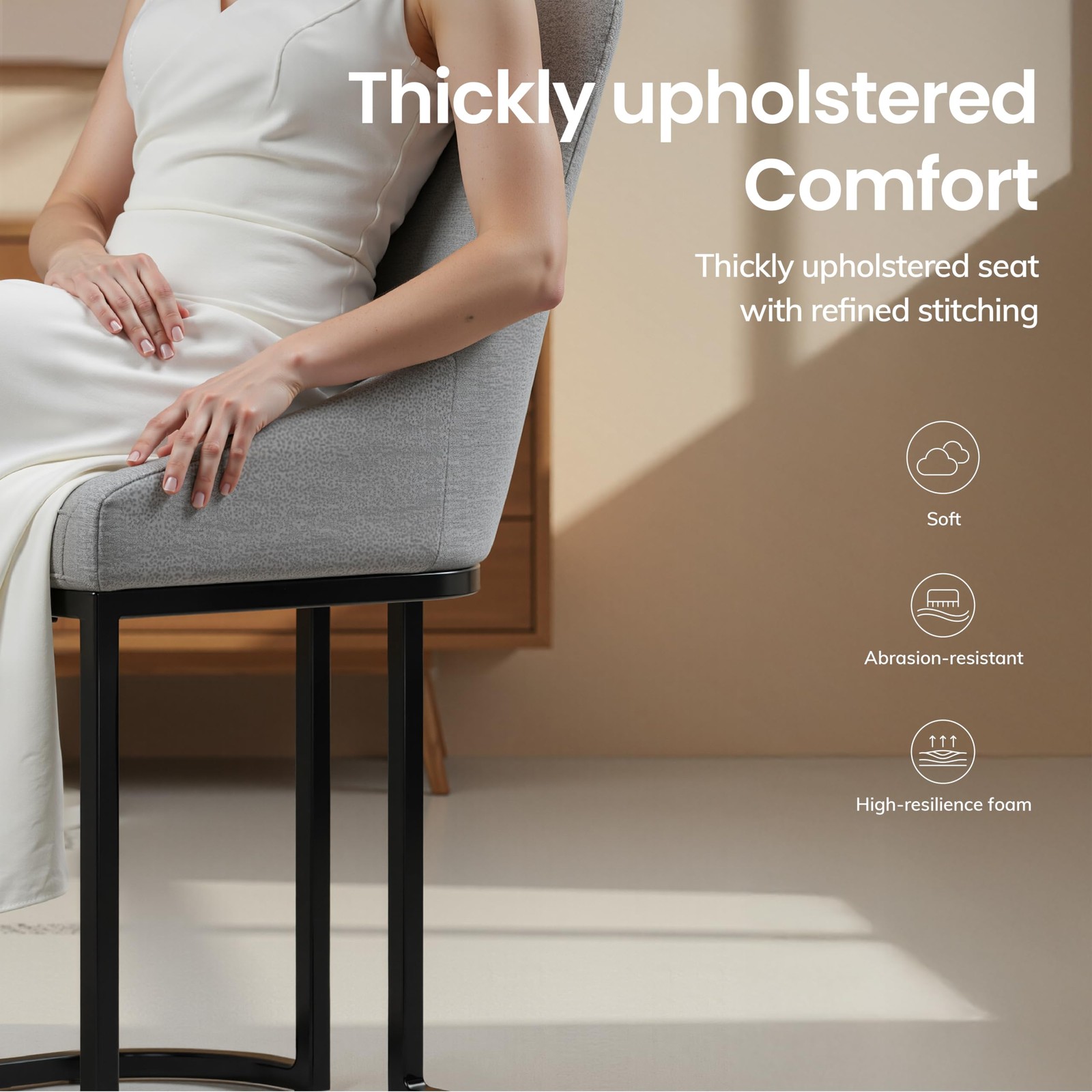 4 Fabric Upholstered Dining Chairs U-Shape Backrest Light Gray