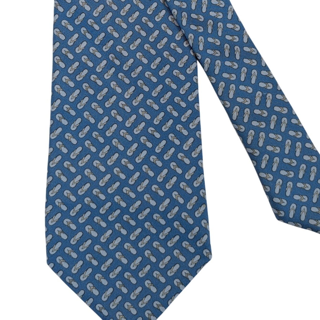 South Beach Ties Mens Blue Flip Flop Print Silk Necktie Hand Made in Italy