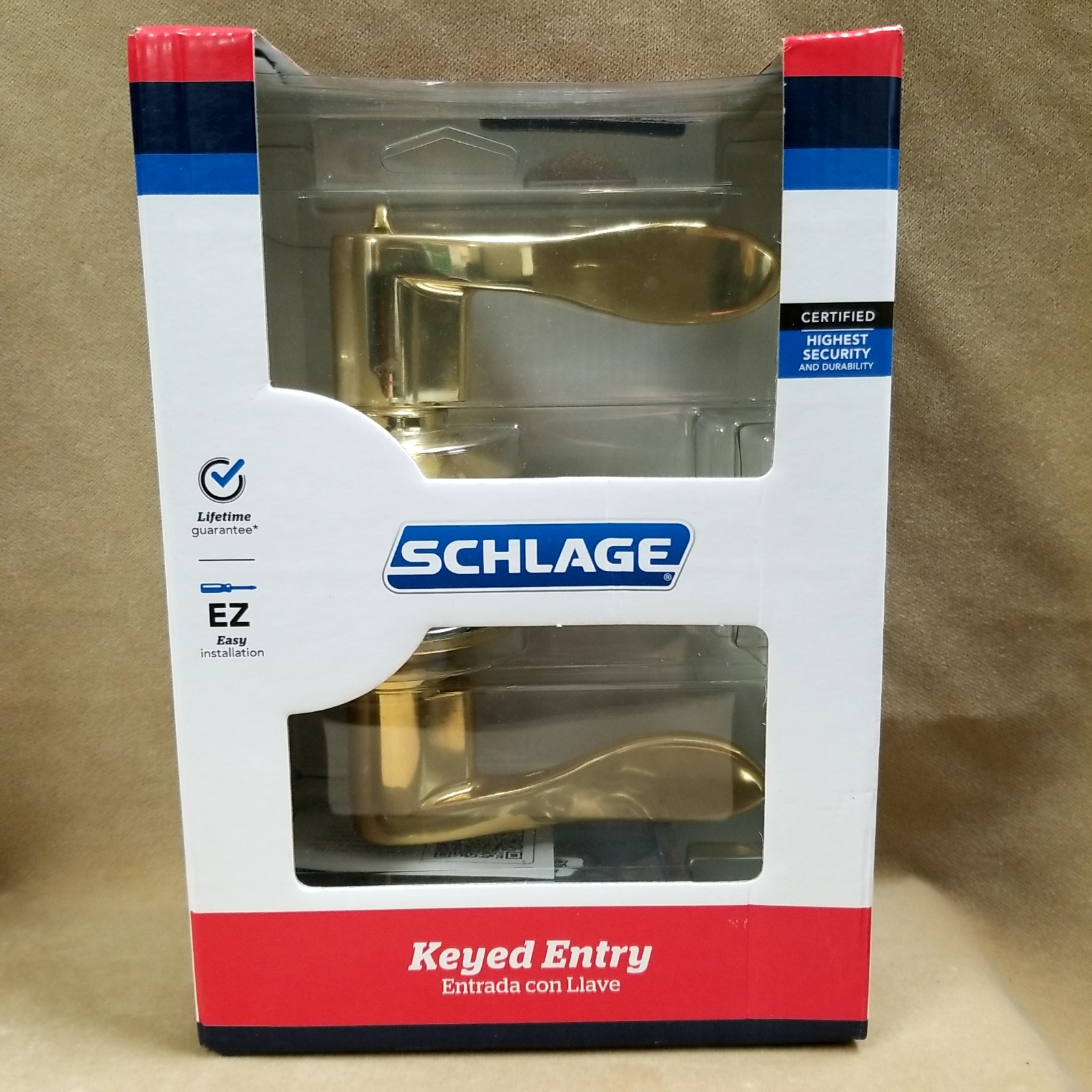 New - Schlage F51 V FLA 505 Brass Flair Lever Keyed Entry Door Knob