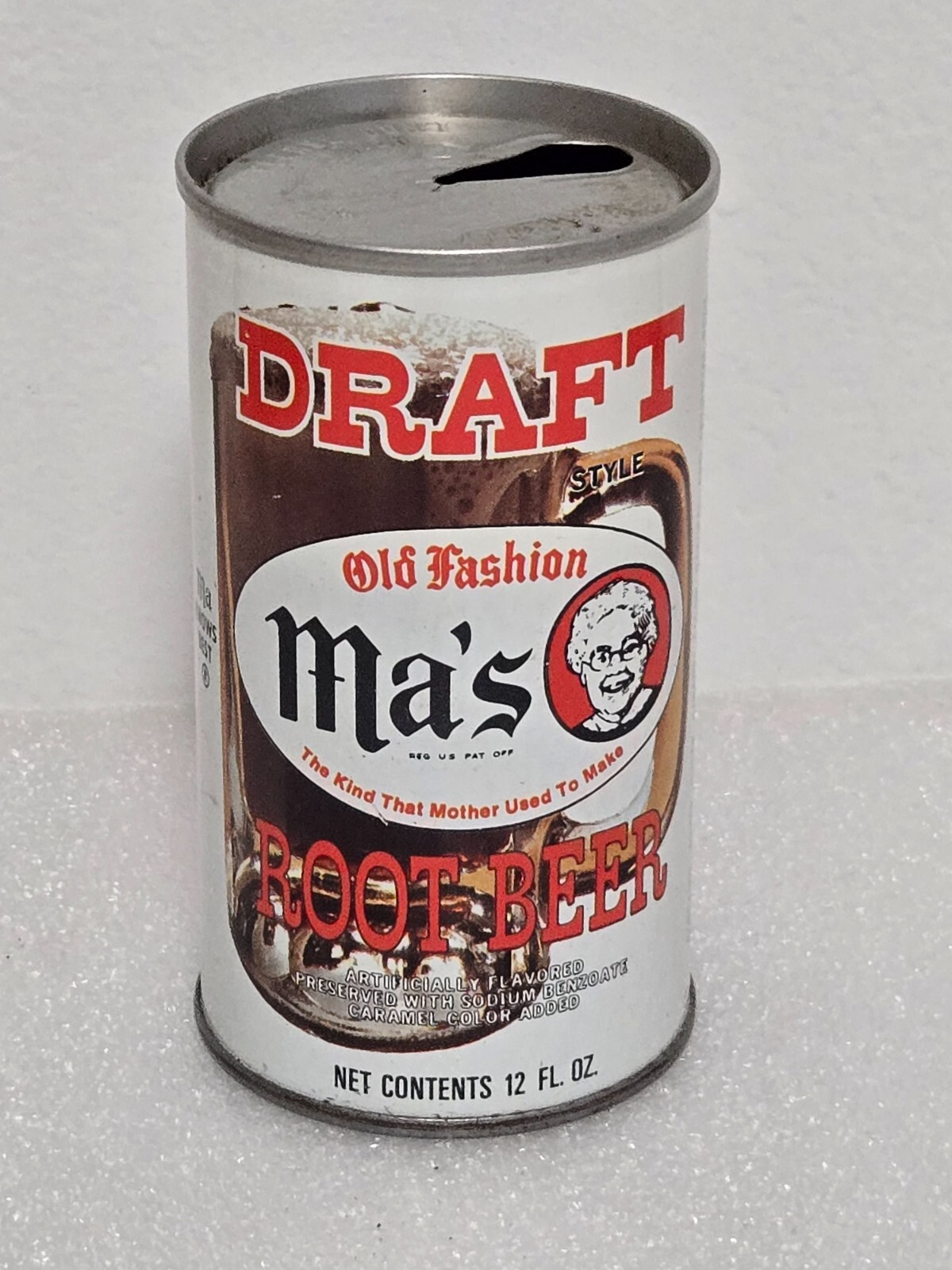 Vintage Rare White Can Ma's Old Fashion Draft Root Beer Steel Soda Pop Can