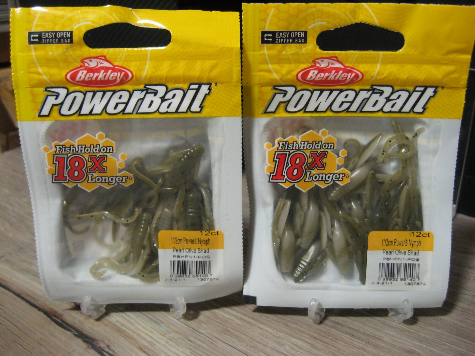 2 Packs Berkley 1" Power Nymphs Soft Fishing Baits Pearl Olive Shad Color