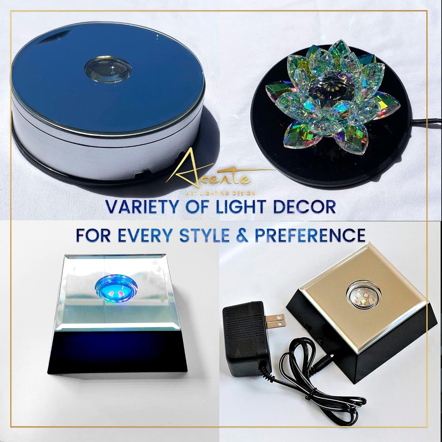 LED Lighted Display Base for Glass Art, Acrylic Centerpieces, Matte Black